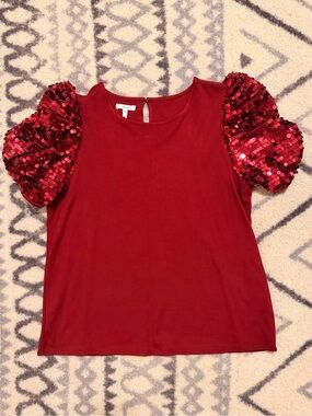 Maurices Red Puff-Sleeve Sequin Tee